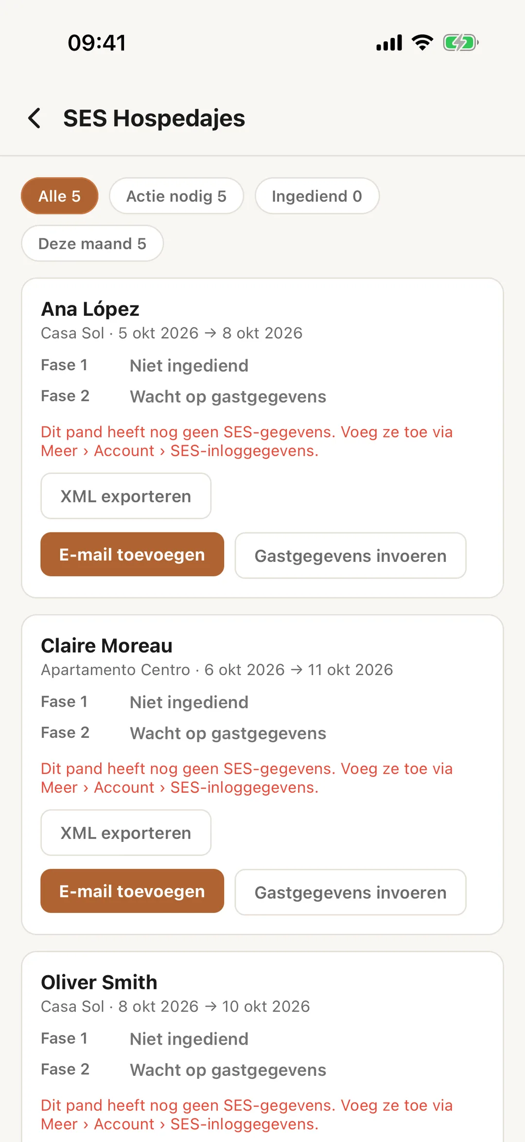Schermafbeelding: Spaanse administratie in de app