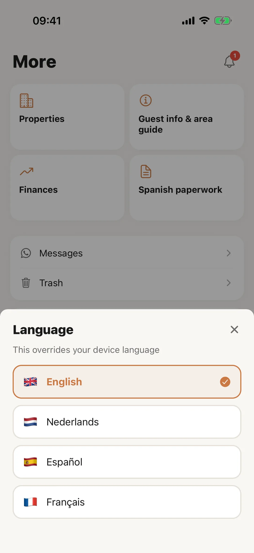 Screenshot: Change the language