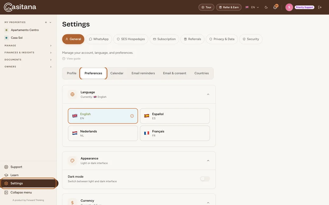 Screenshot: Open Settings