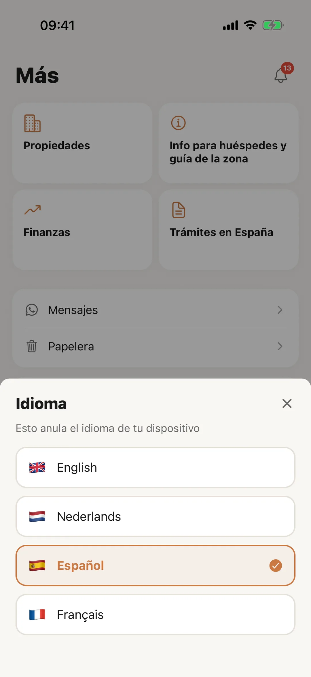Captura de pantalla: Cambia el idioma