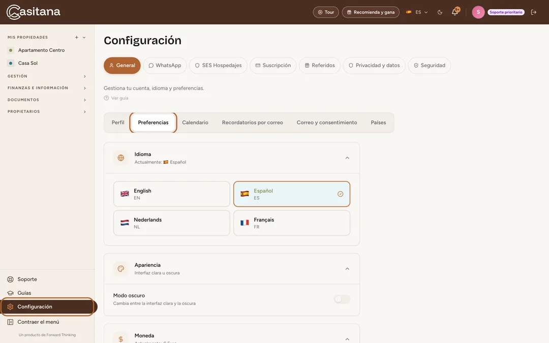 Captura de pantalla: Abre Configuración