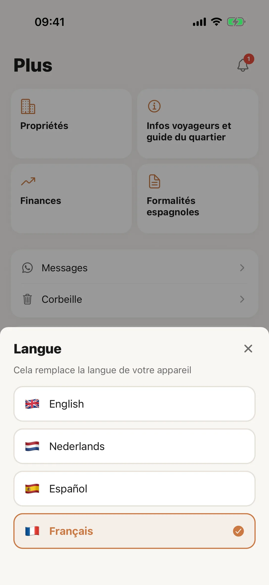 Capture d’écran : Changer de langue