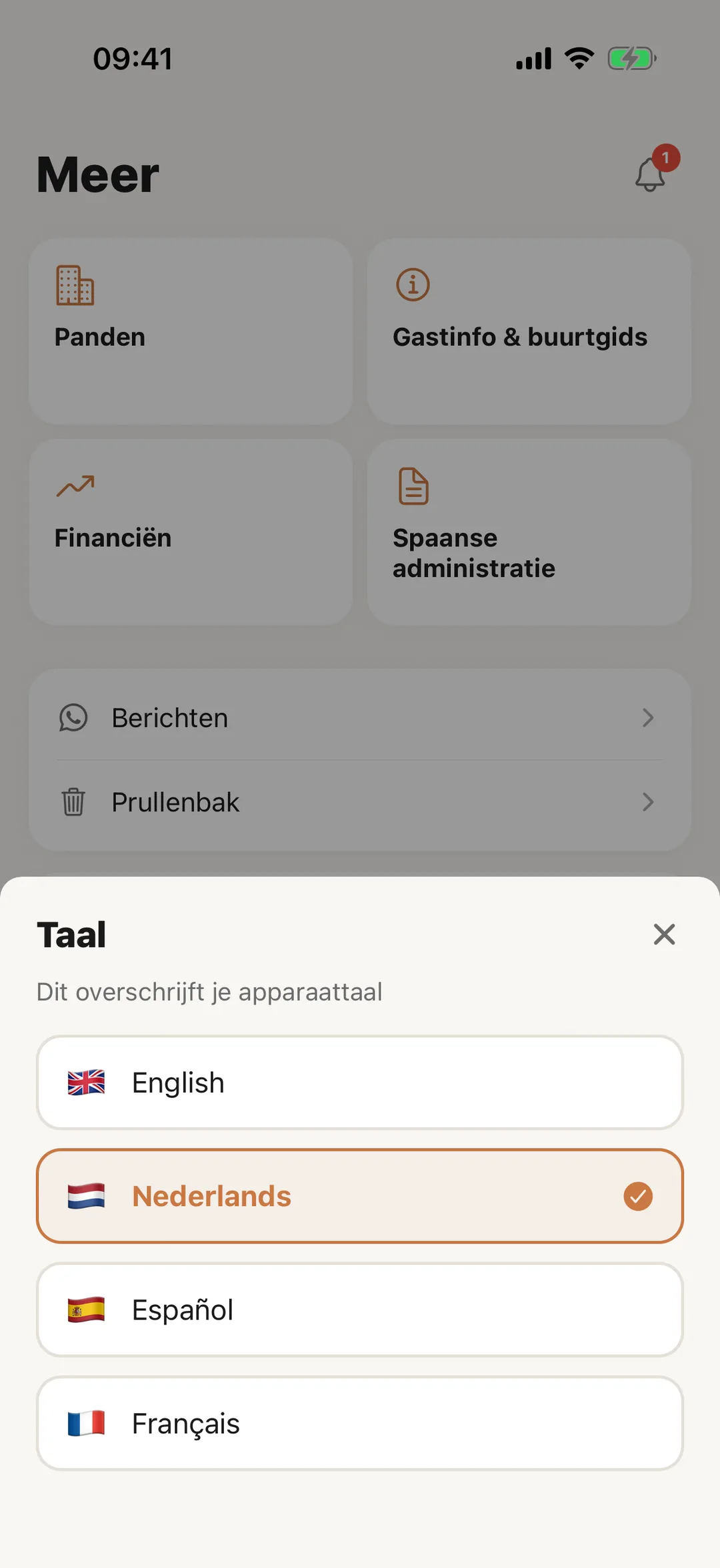 Schermafbeelding: De taal wijzigen