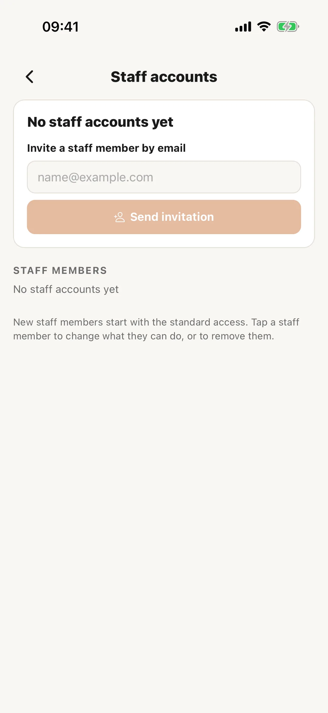 Screenshot: Your staff in the app
