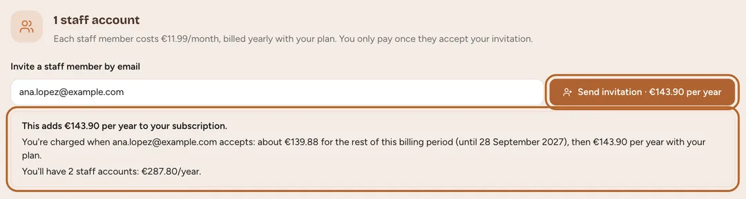Screenshot: Enter their email address, and check the price