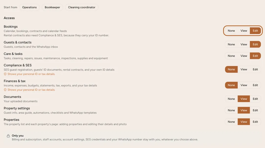Screenshot: Choose what they can see and change