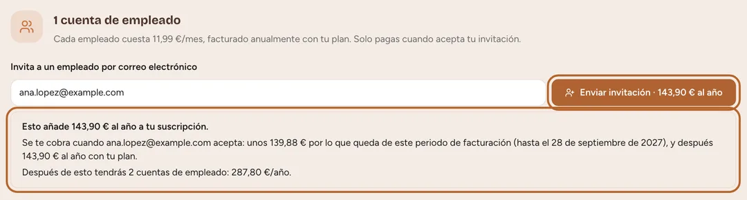 Captura de pantalla: Escribe su correo y comprueba el precio