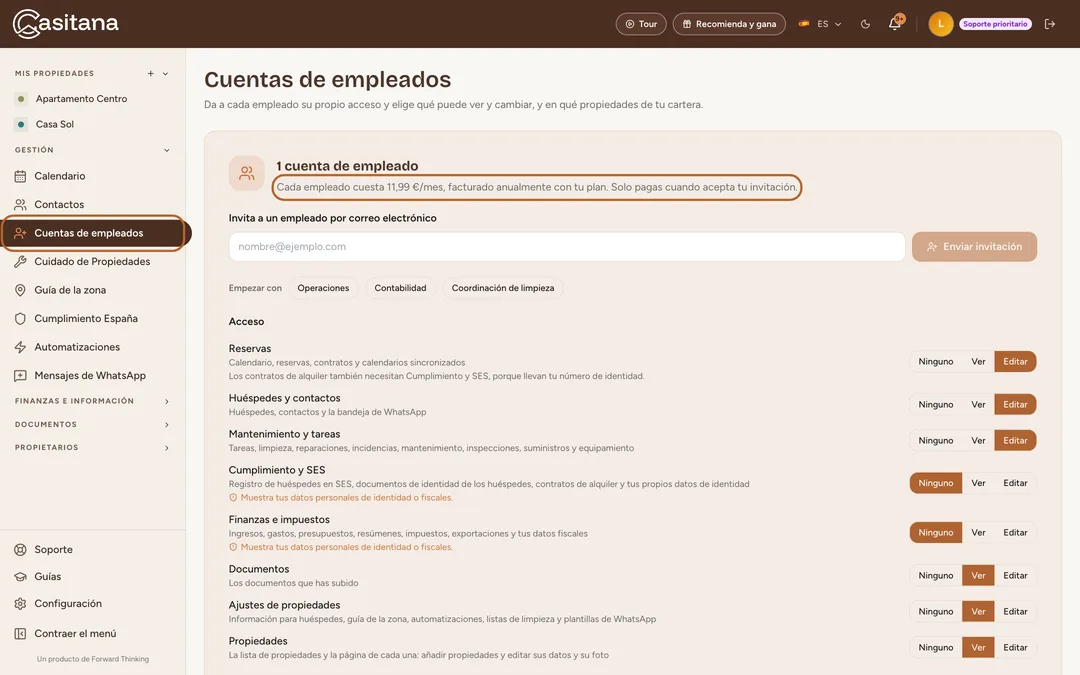 Captura de pantalla: Abre Cuentas de empleados
