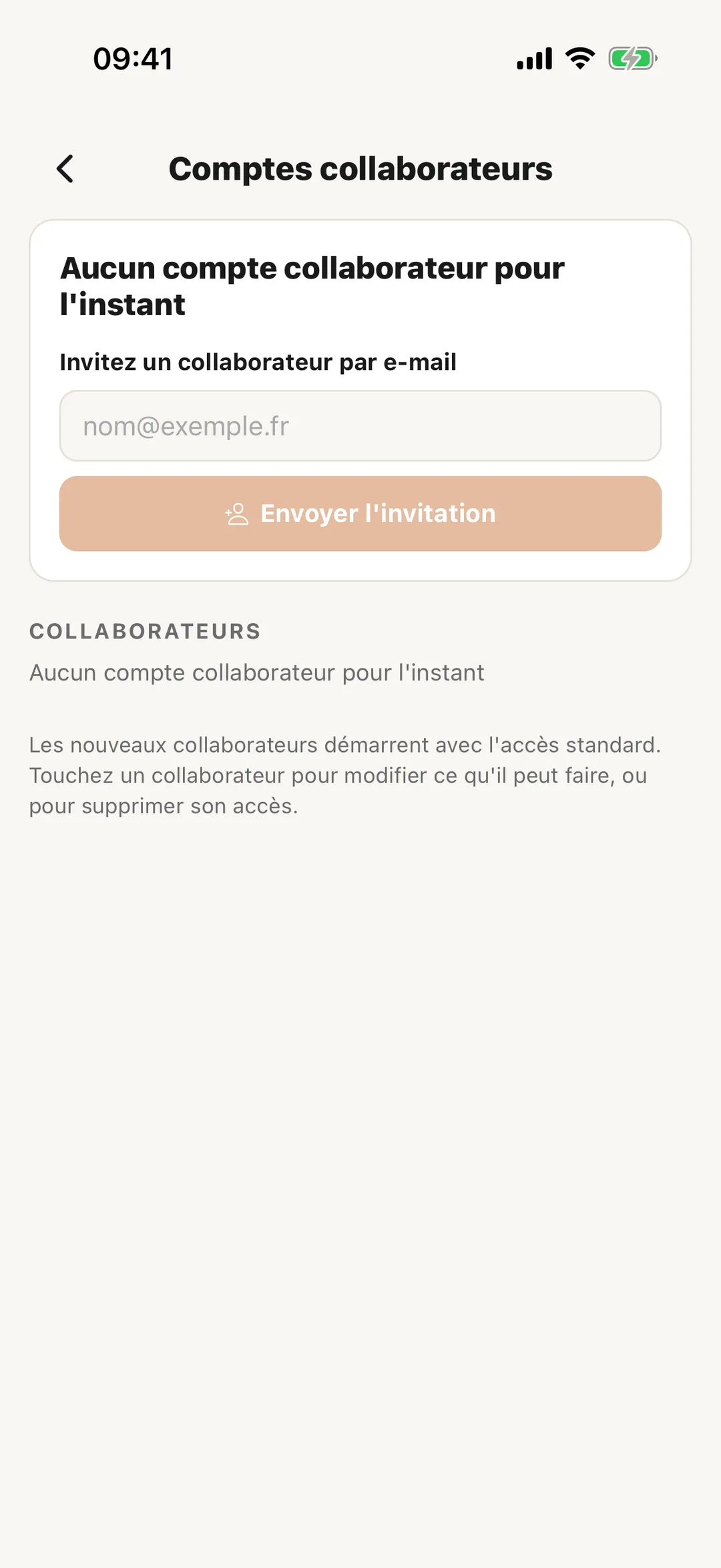 Capture d’écran : Vos collaborateurs dans l’application