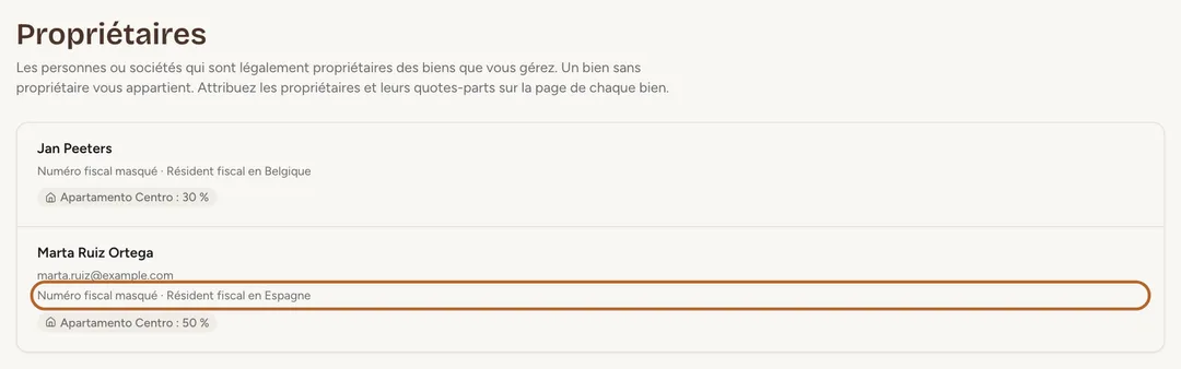 Capture d’écran : Vos propriétaires