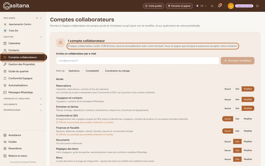 Capture d’écran : Ouvrez Comptes collaborateurs