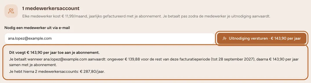 Schermafbeelding: Vul het e-mailadres in en controleer de prijs