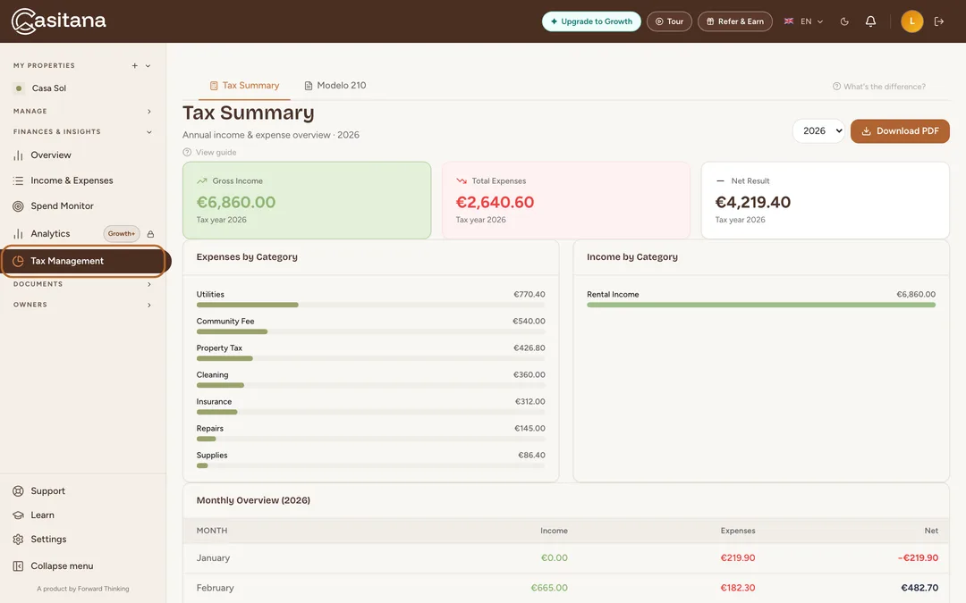 Screenshot: Open the tax summary