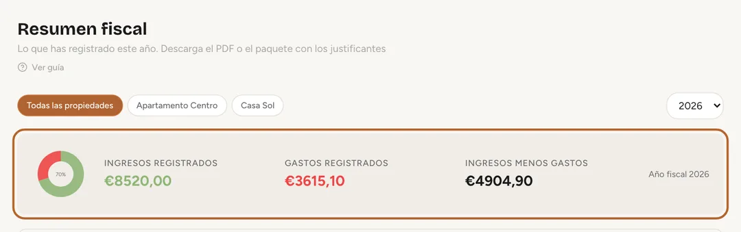 Captura de pantalla: Totales por propiedad