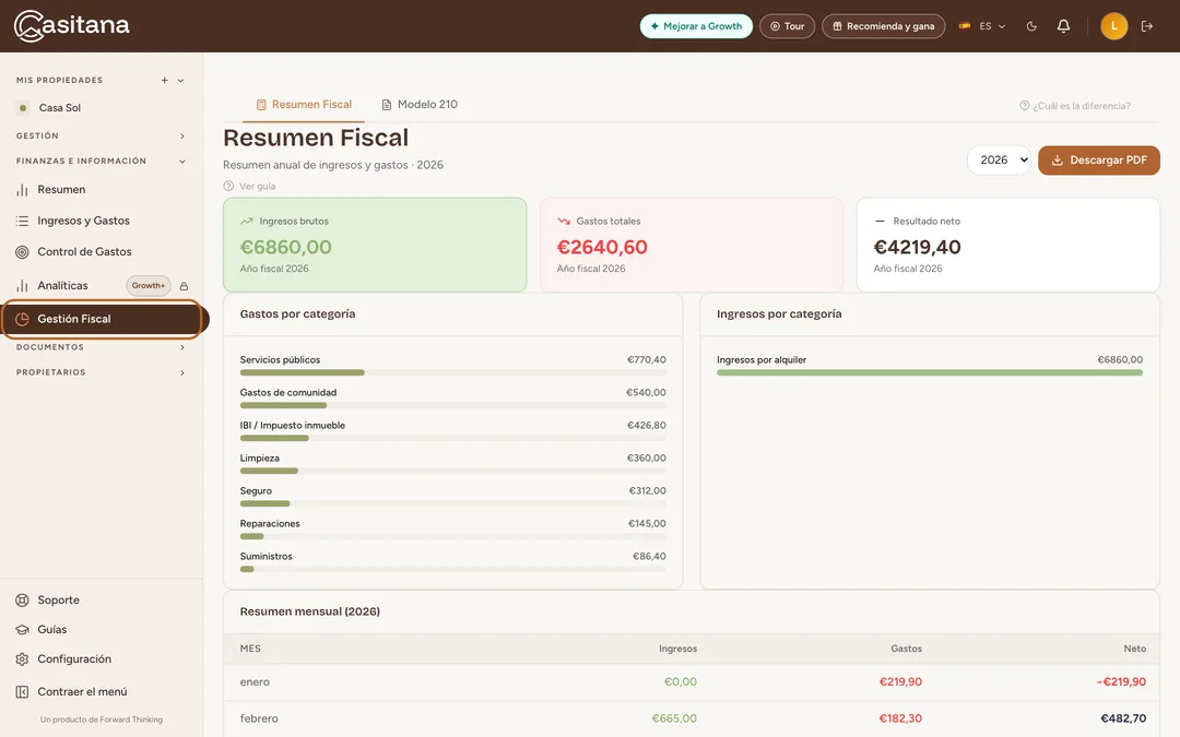 Captura de pantalla: Abre el resumen fiscal