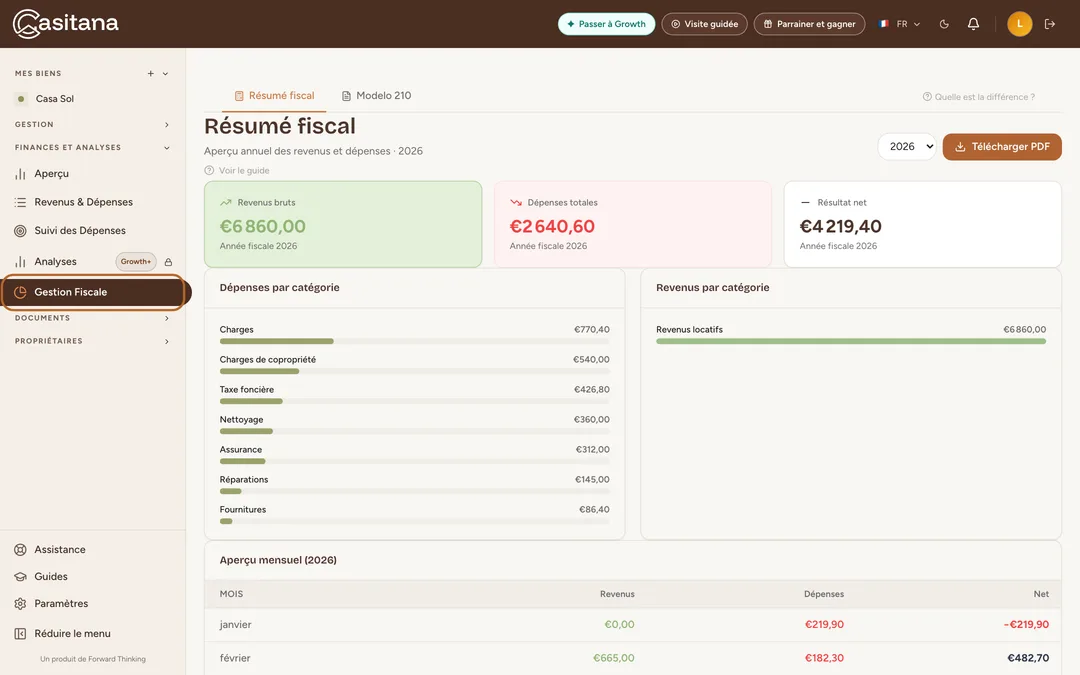 Capture d’écran : Ouvrez le résumé fiscal