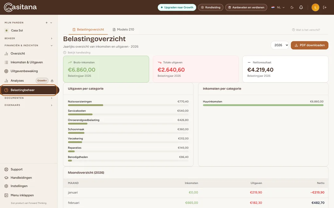 Schermafbeelding: Open het belastingoverzicht