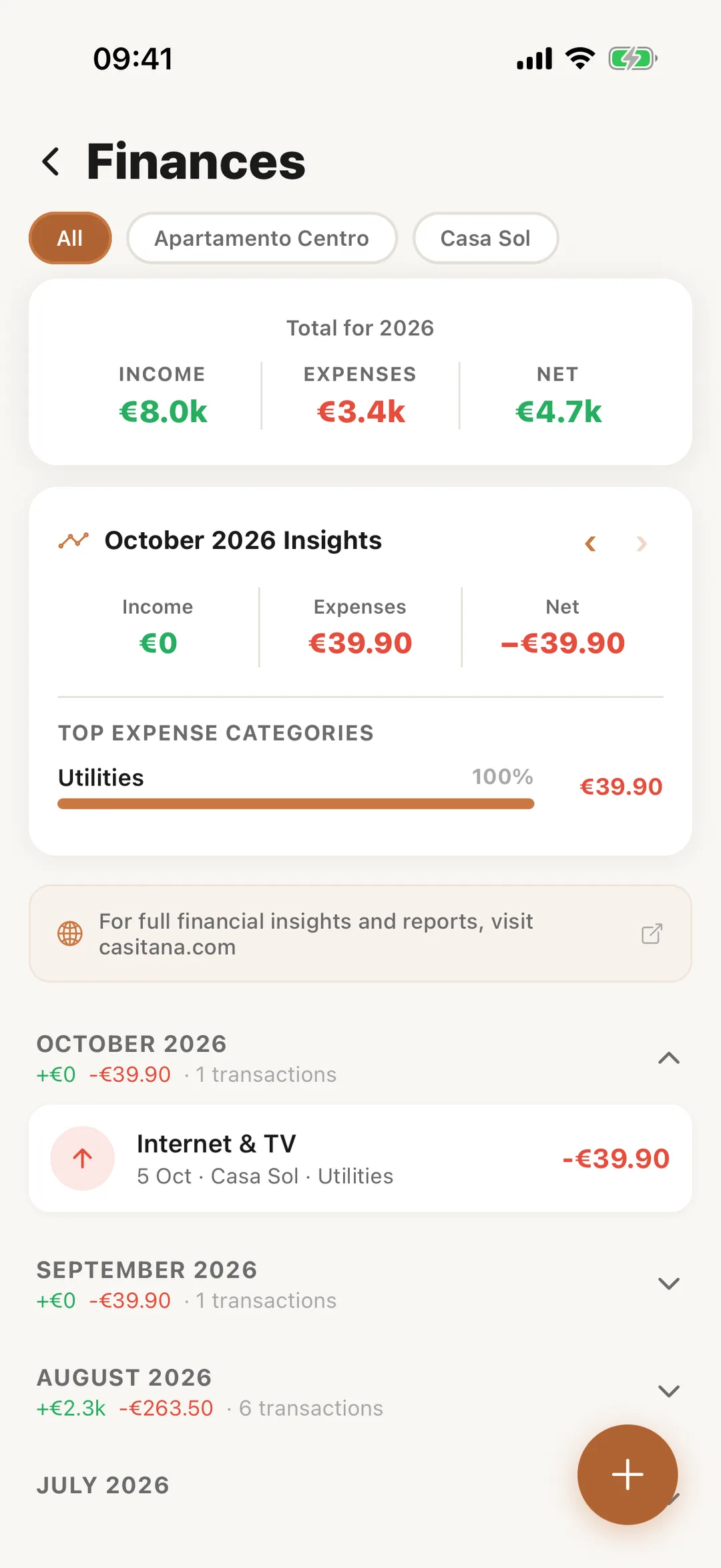 Screenshot: Finances in the app