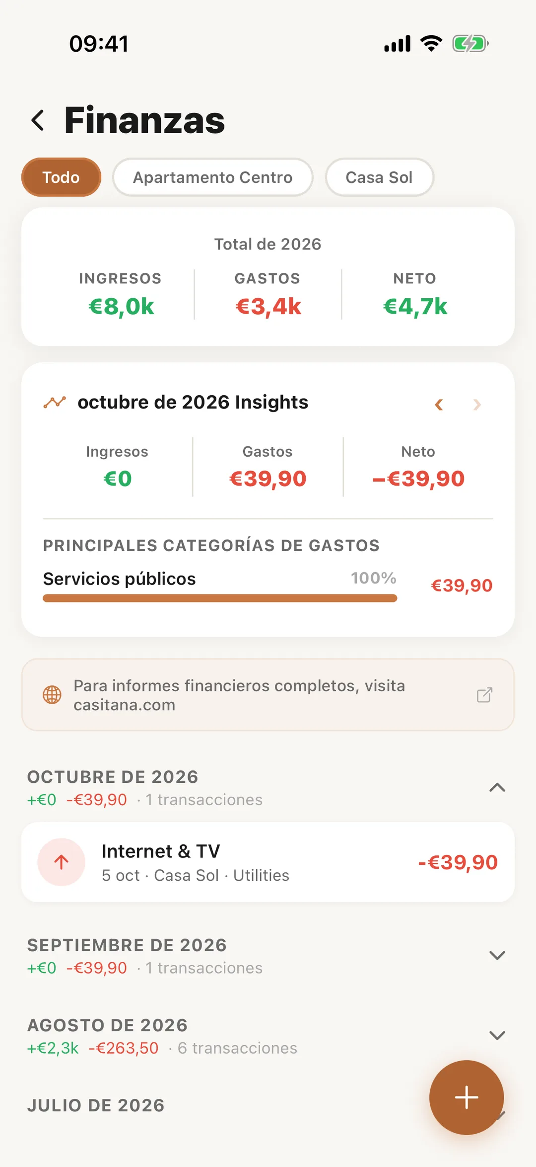 Captura de pantalla: Finanzas en la app