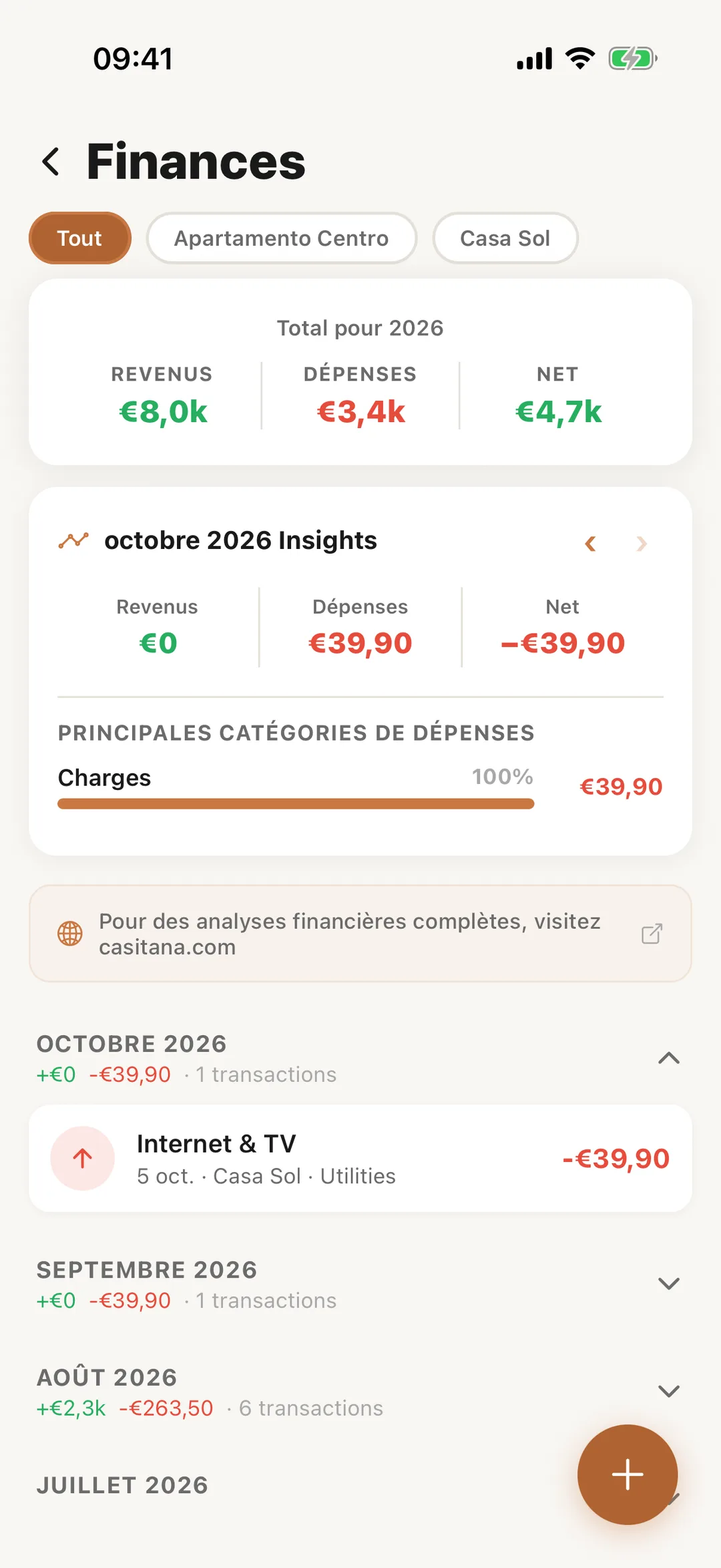 Capture d’écran : Les finances dans l’application