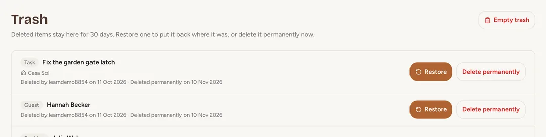 Screenshot: What you delete goes there first