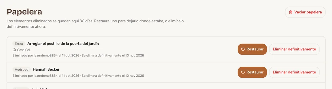 Captura de pantalla: Lo que eliminas va primero ahí