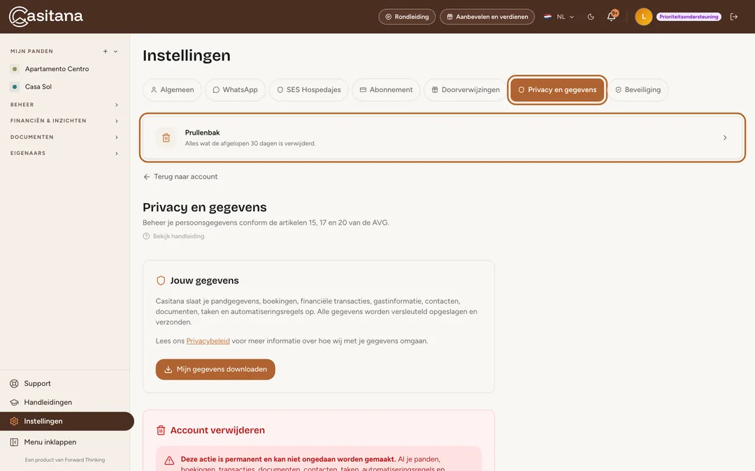 Schermafbeelding: Open de prullenbak