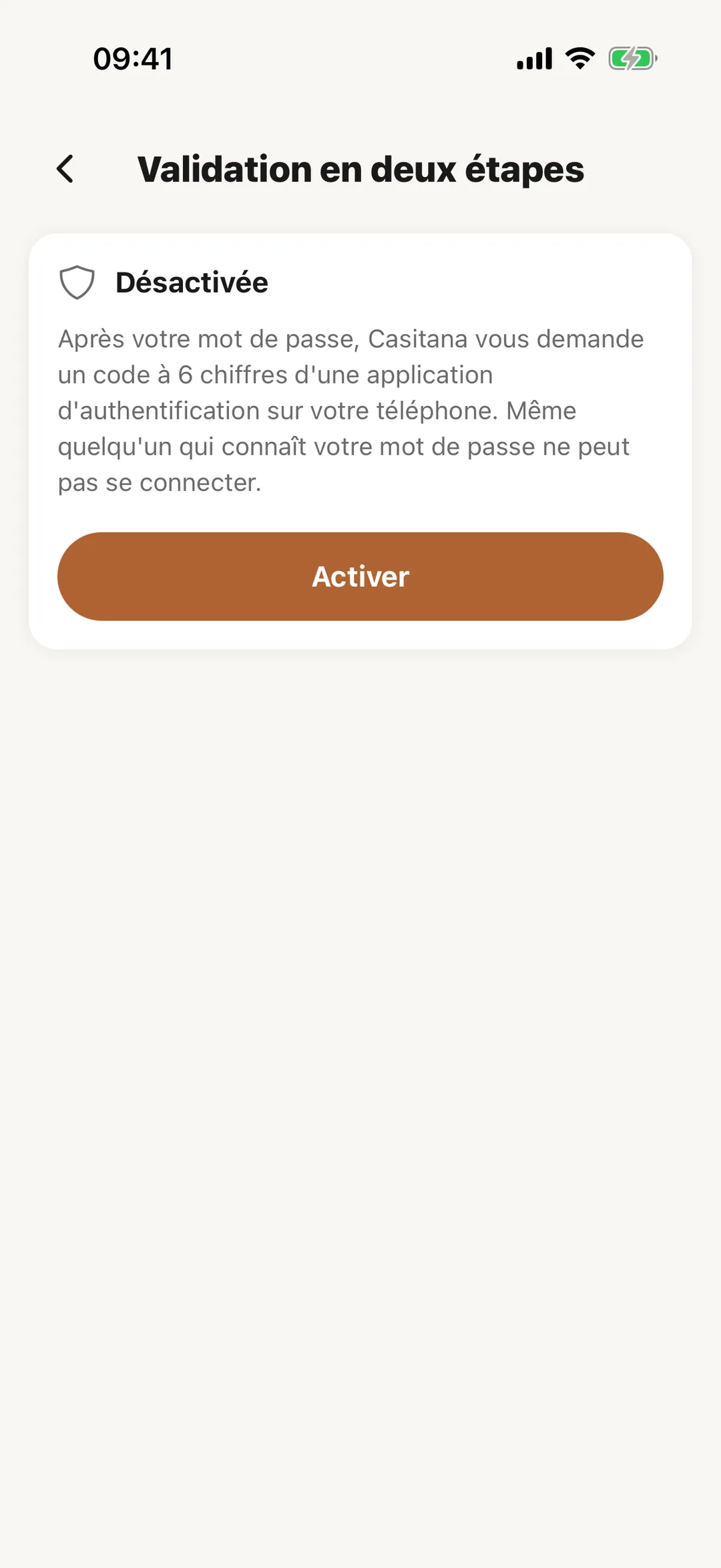 Capture d’écran : Dans l’application Casitana