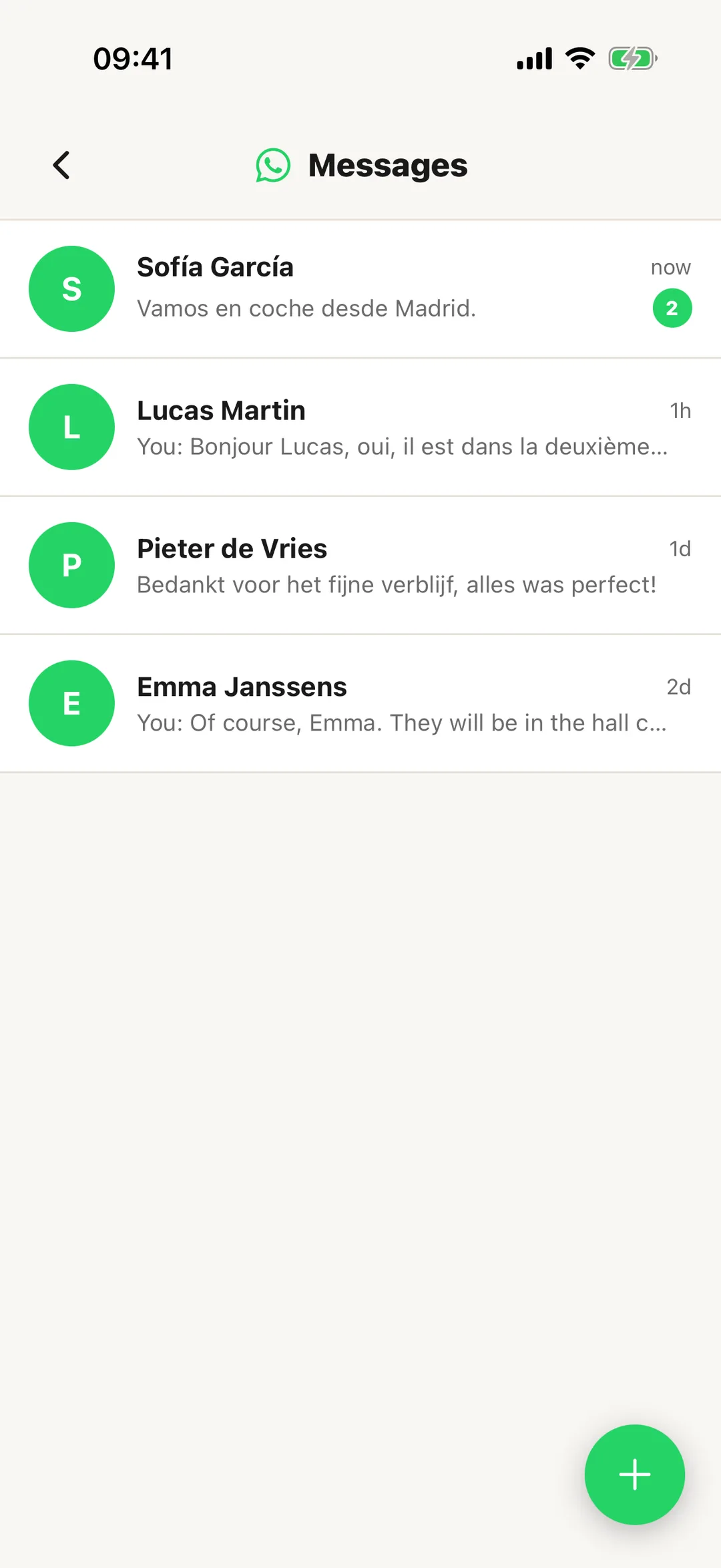 Screenshot: Messages in the app