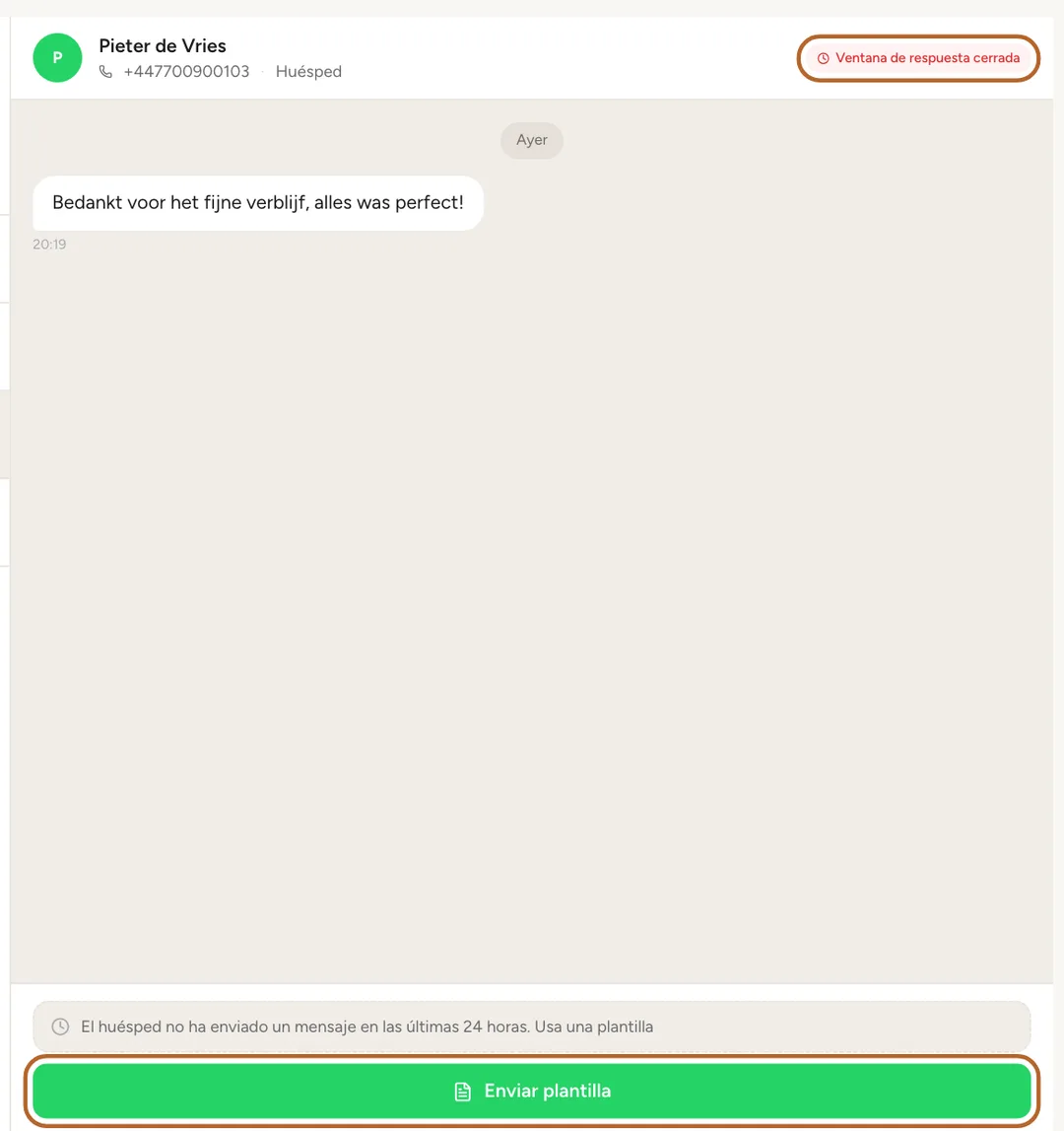 Captura de pantalla: La ventana de respuesta de 24 horas