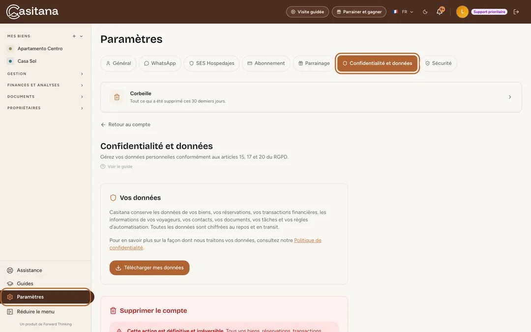 Capture d’écran : Ouvrez Confidentialité et données
