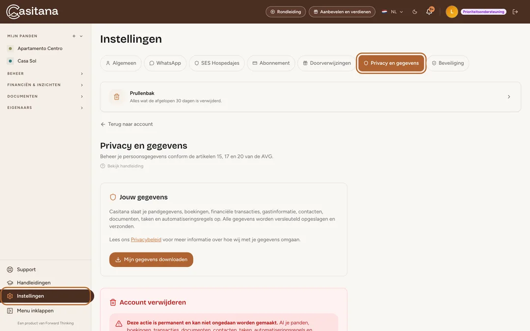 Schermafbeelding: Open Privacy en gegevens